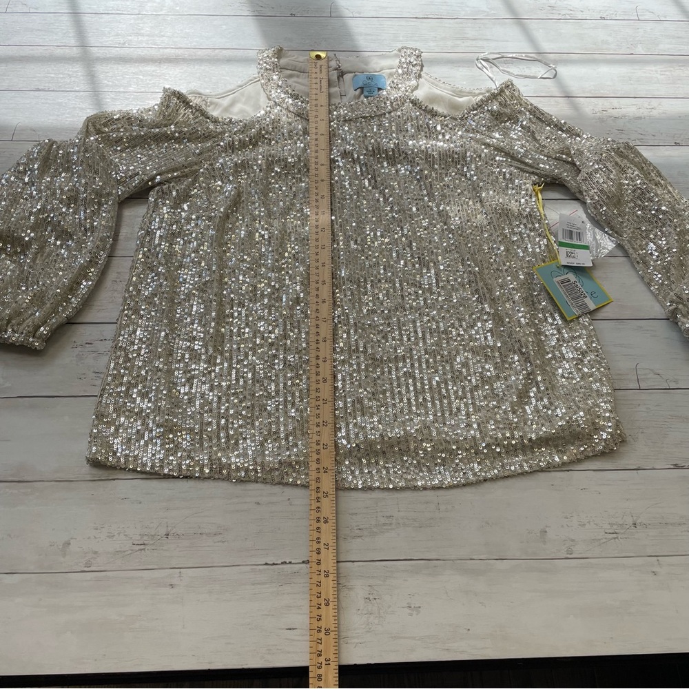 Cece Cold Shoulder Sequined Long Sleeve Women Blouse Top Size L - Picture 3 of 8